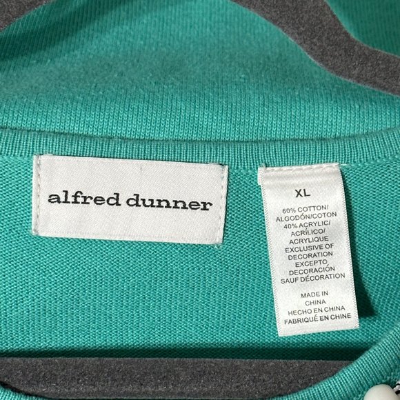Alfred Dunner size XL green appliqué attached beaded necklace 3/4 sleeve sweater - Picture 5 of 8
